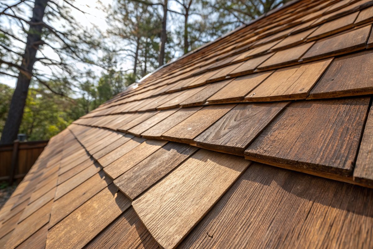 Close view of new cedar brown architectural shingles